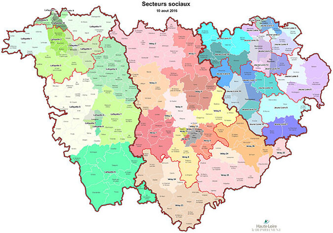 Carte des territoires, CMS et secteurs sociaux de Haute-Loire