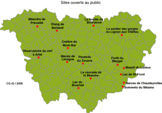 Carte des sites naturels ouverts au public
